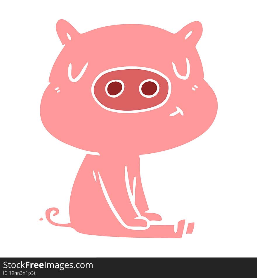 Flat Color Style Cartoon Content Pig Meditating