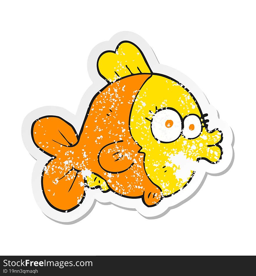 retro distressed sticker of a funny cartoon fish