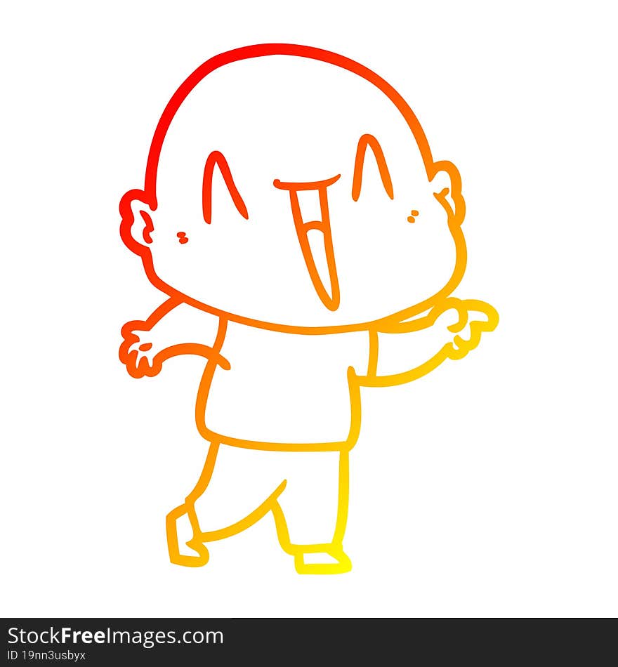 warm gradient line drawing happy cartoon bald man