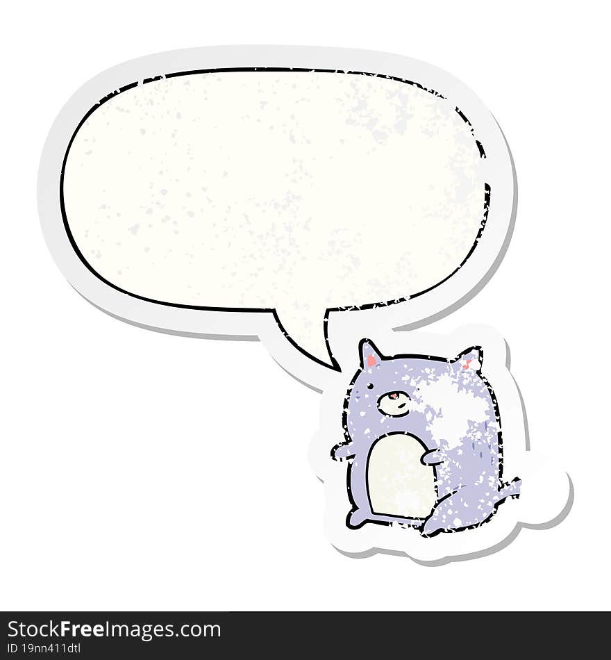 cartoon cat with speech bubble distressed distressed old sticker. cartoon cat with speech bubble distressed distressed old sticker