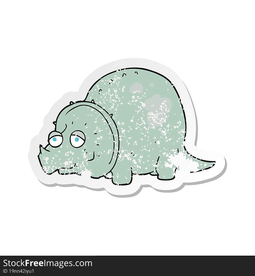 Retro Distressed Sticker Of A Cartoon Dinosaur