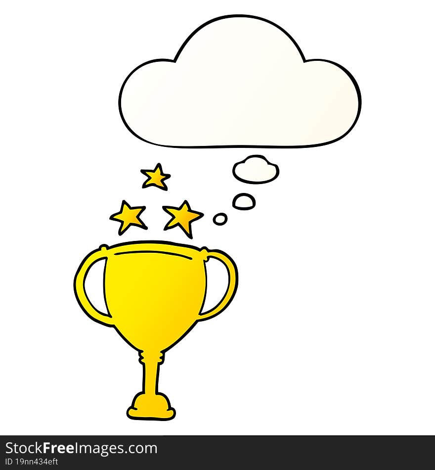 cartoon sports trophy with thought bubble in smooth gradient style