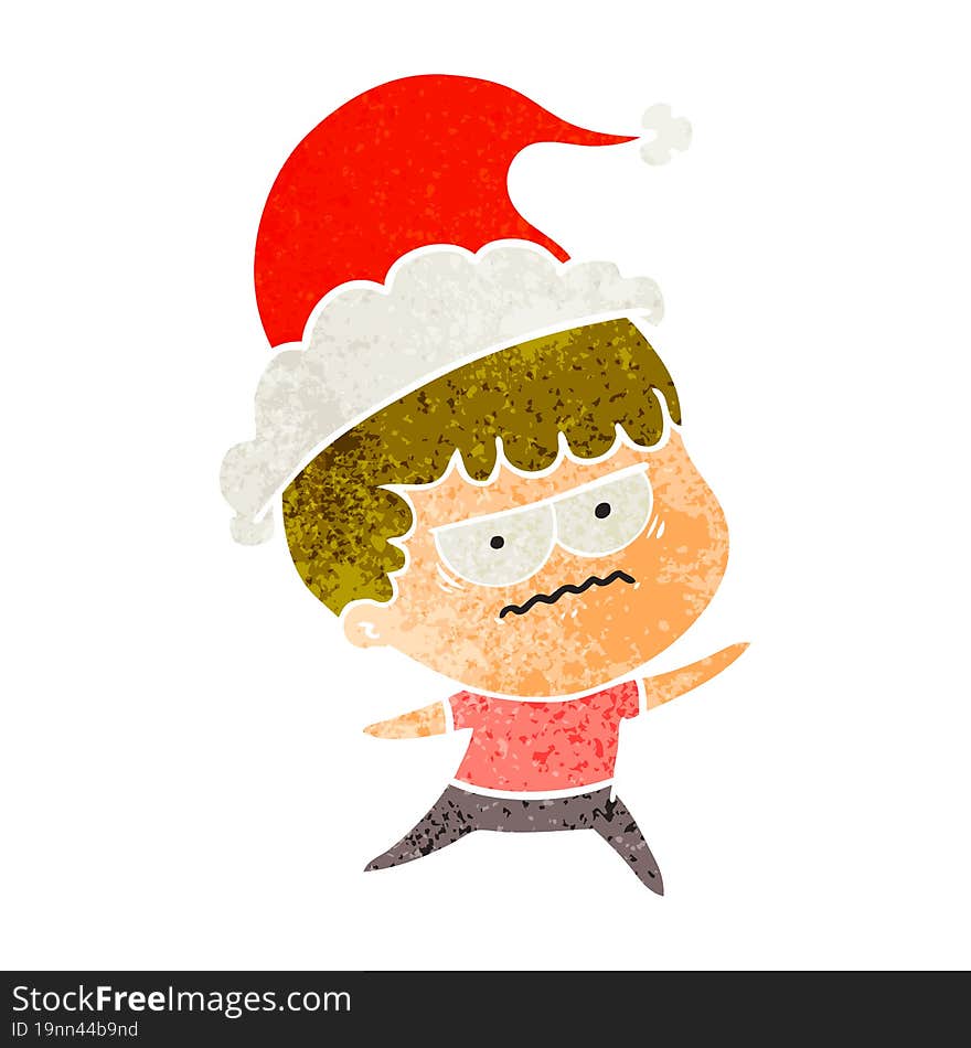 Retro Cartoon Of A Annoyed Man Wearing Santa Hat