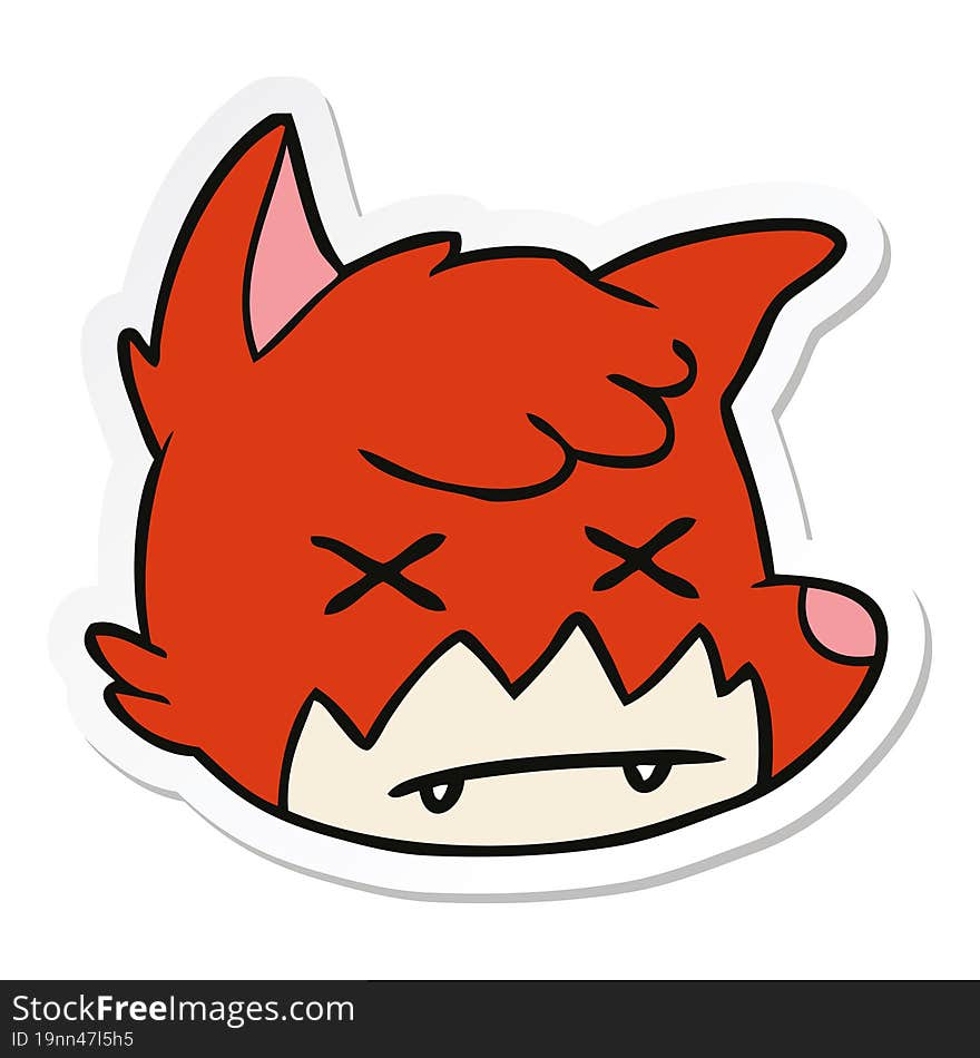 sticker of a cartoon dead fox face