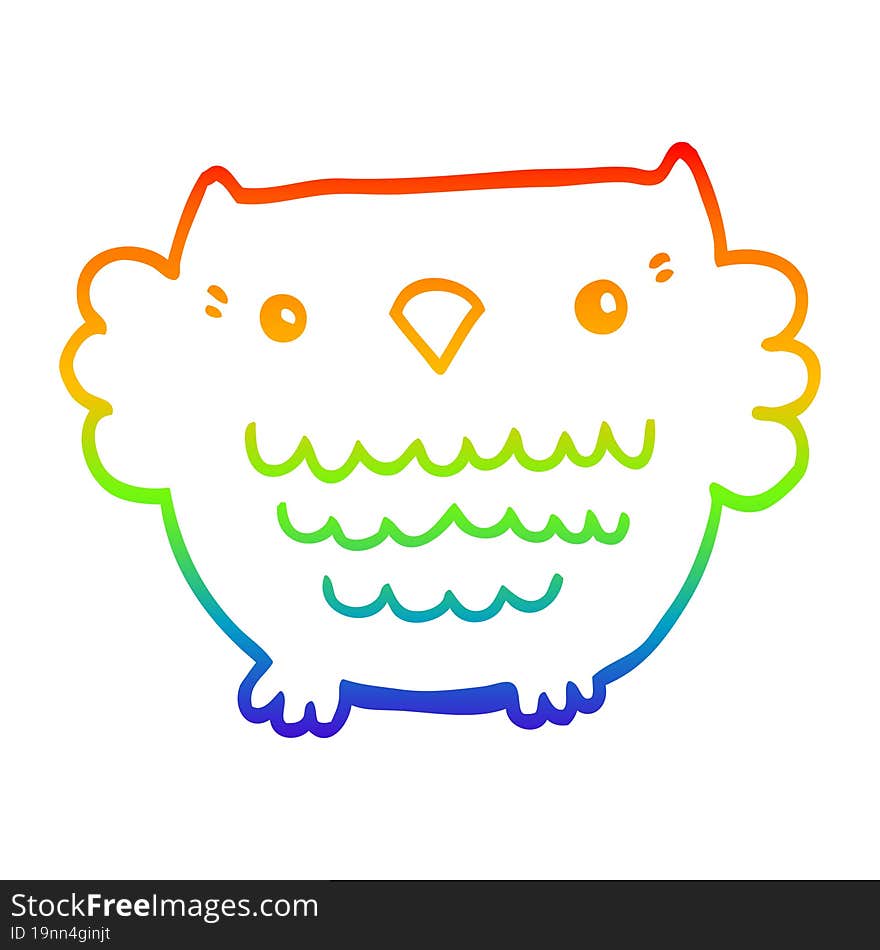 Rainbow Gradient Line Drawing Cartoon Owl