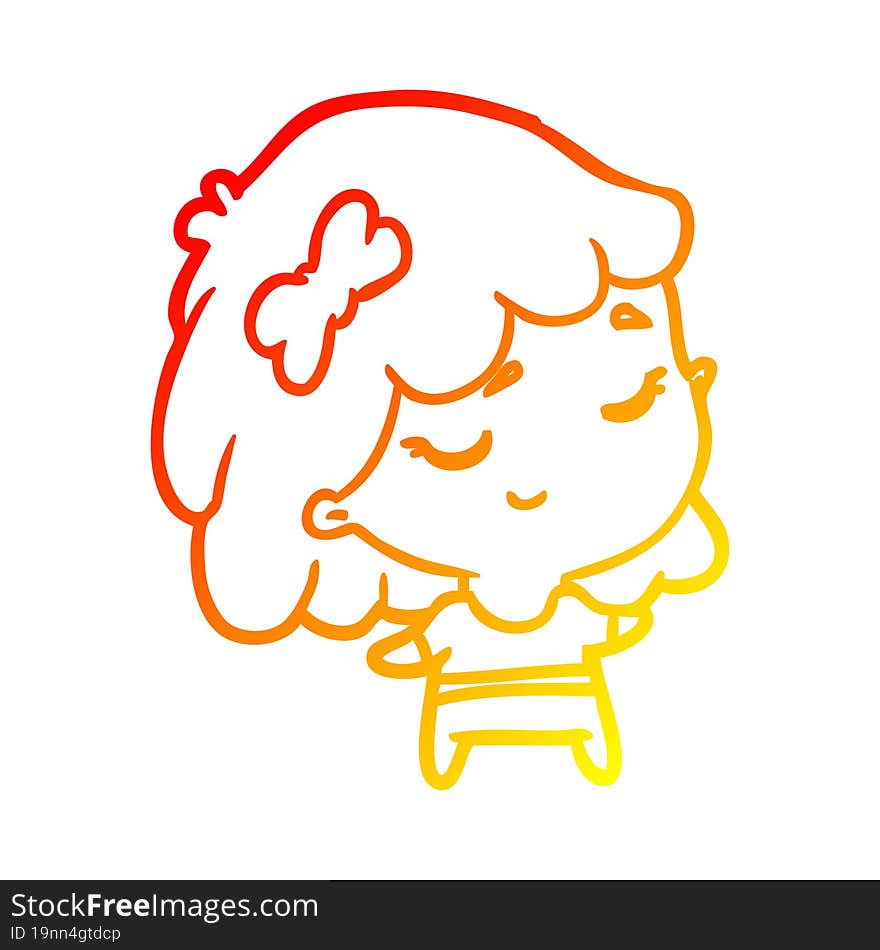 warm gradient line drawing of a cute happy girl