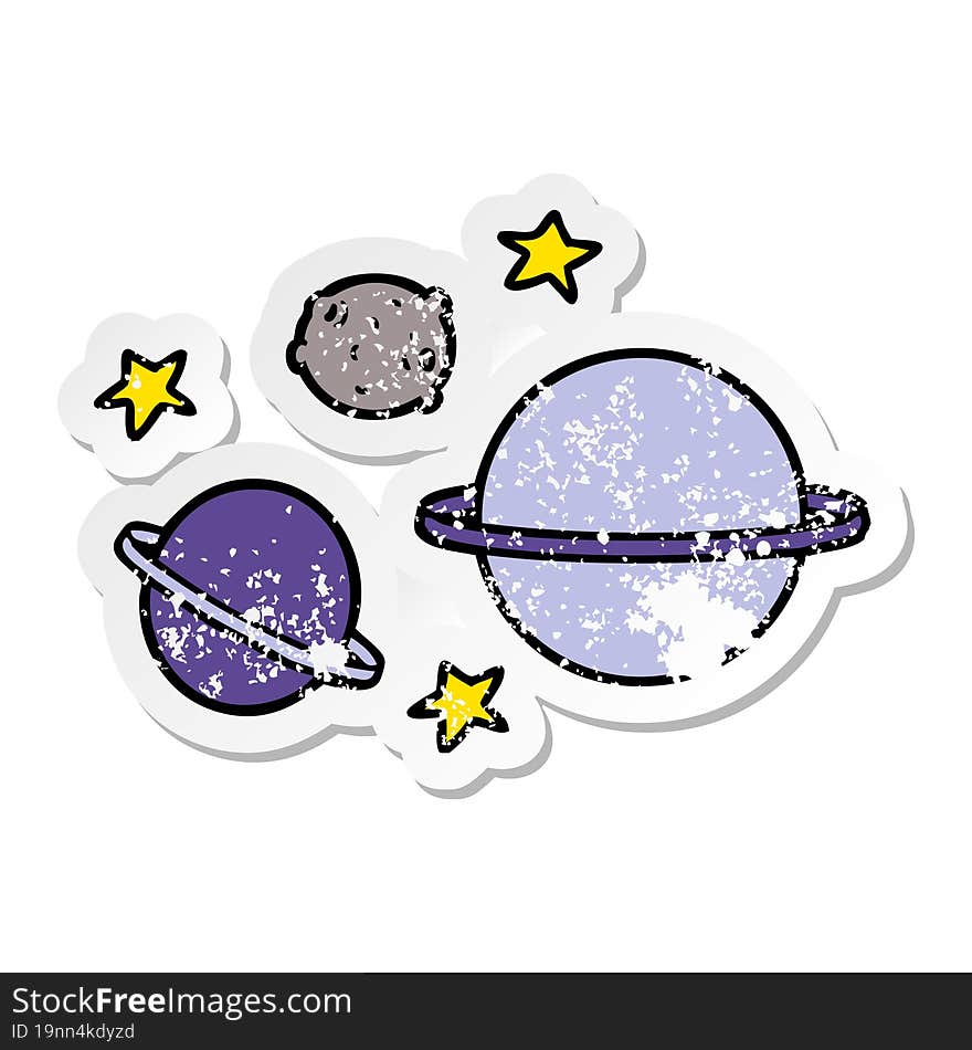 distressed sticker of a cartoon planets