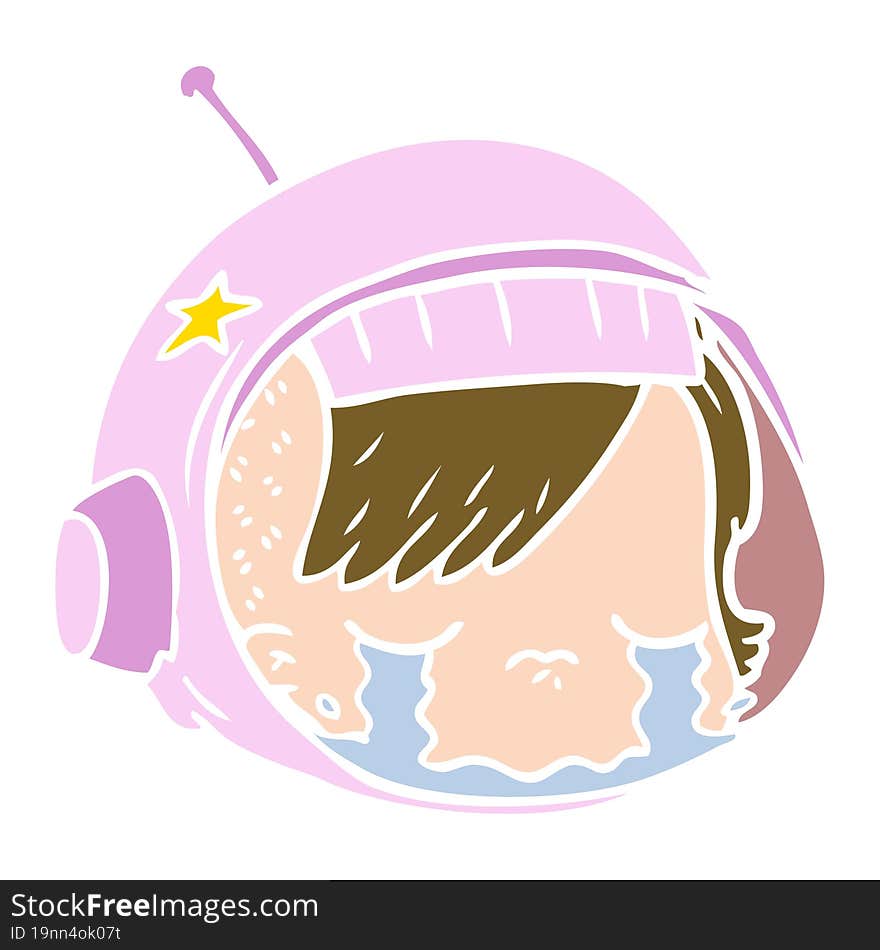 flat color style cartoon astronaut face crying