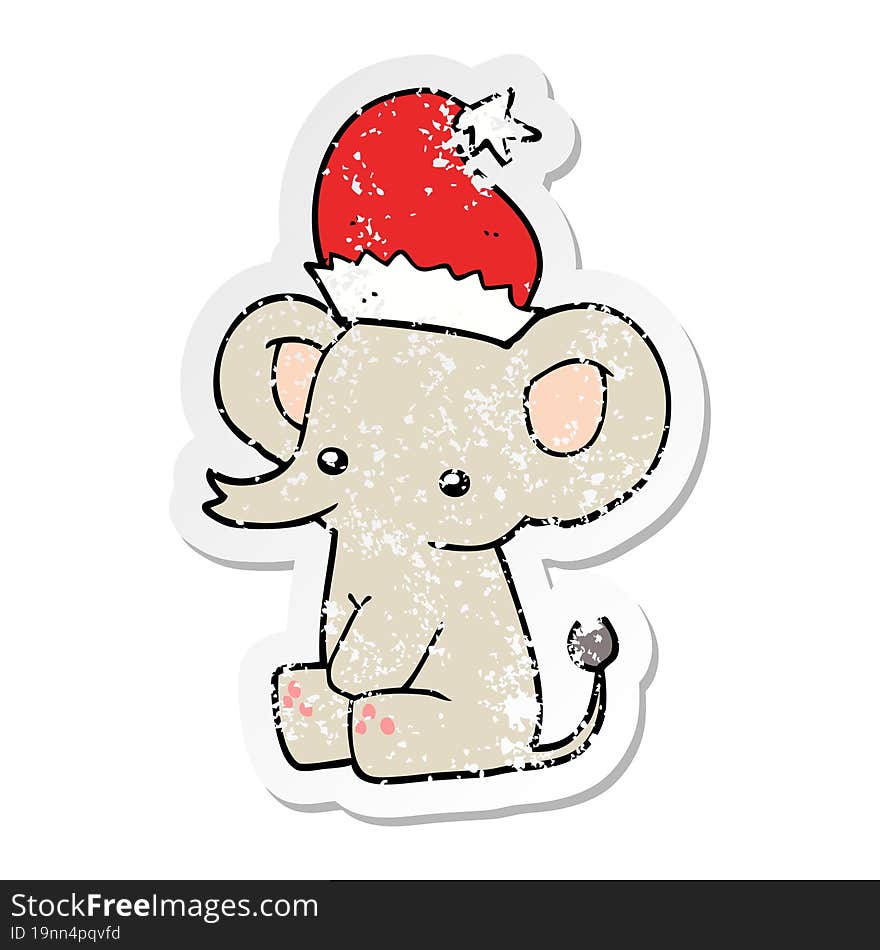 distressed sticker of a cute christmas elephant