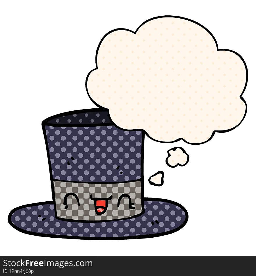 cartoon top hat and thought bubble in comic book style