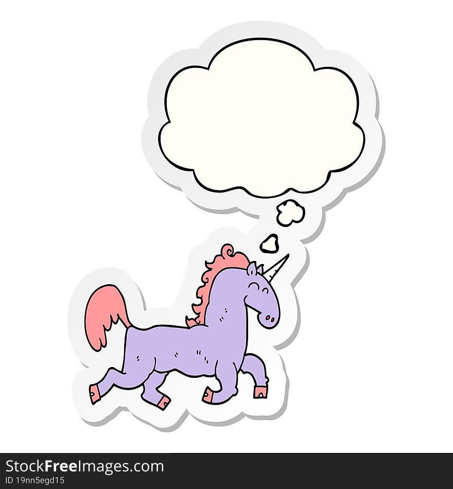 cartoon unicorn and thought bubble as a printed sticker