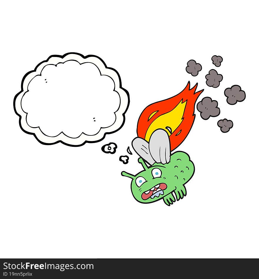 thought bubble cartoon fly crashing and burning