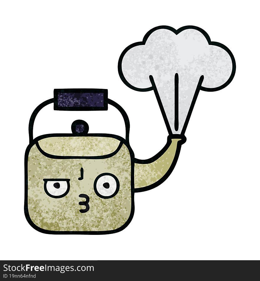 retro grunge texture cartoon steaming kettle