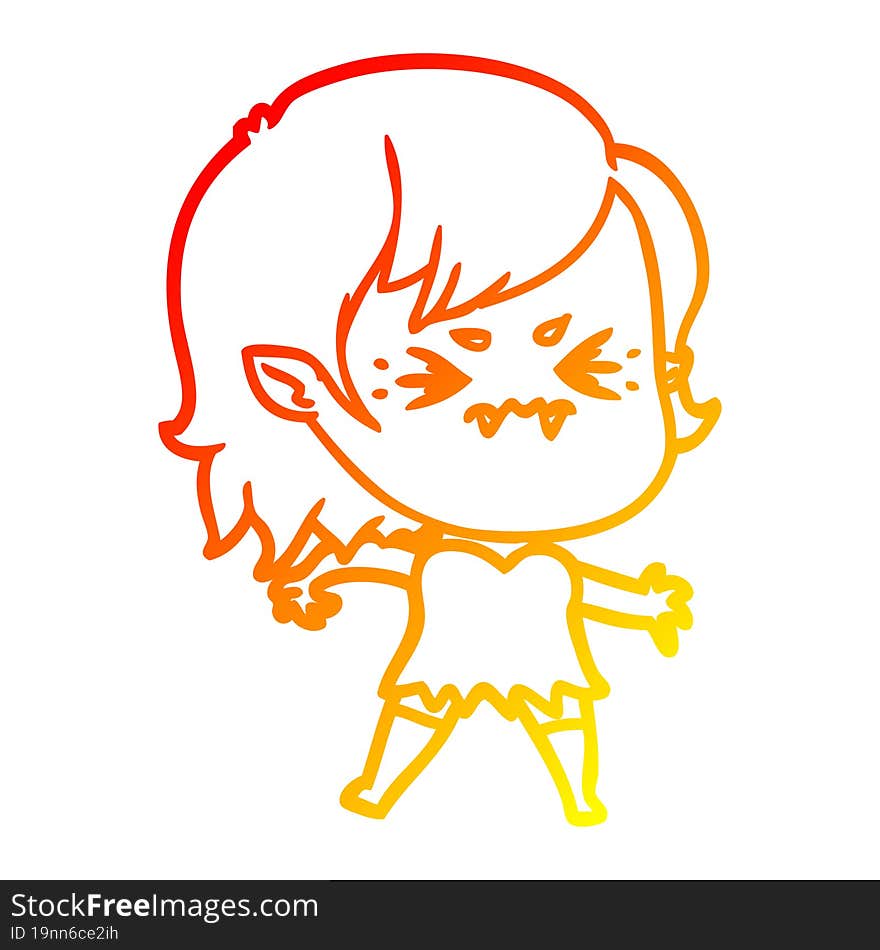 warm gradient line drawing annoyed cartoon vampire girl