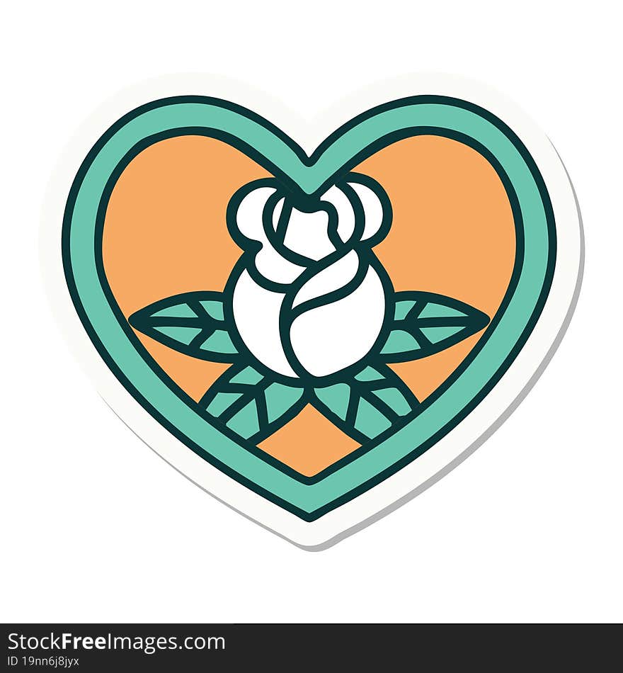 sticker of tattoo in traditional style of a heart and flowers. sticker of tattoo in traditional style of a heart and flowers