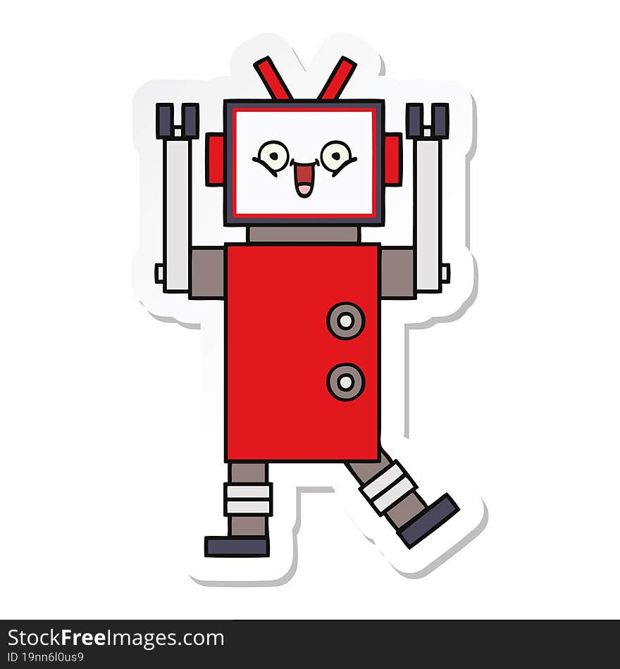 Sticker Of A Cute Cartoon Happy Robot