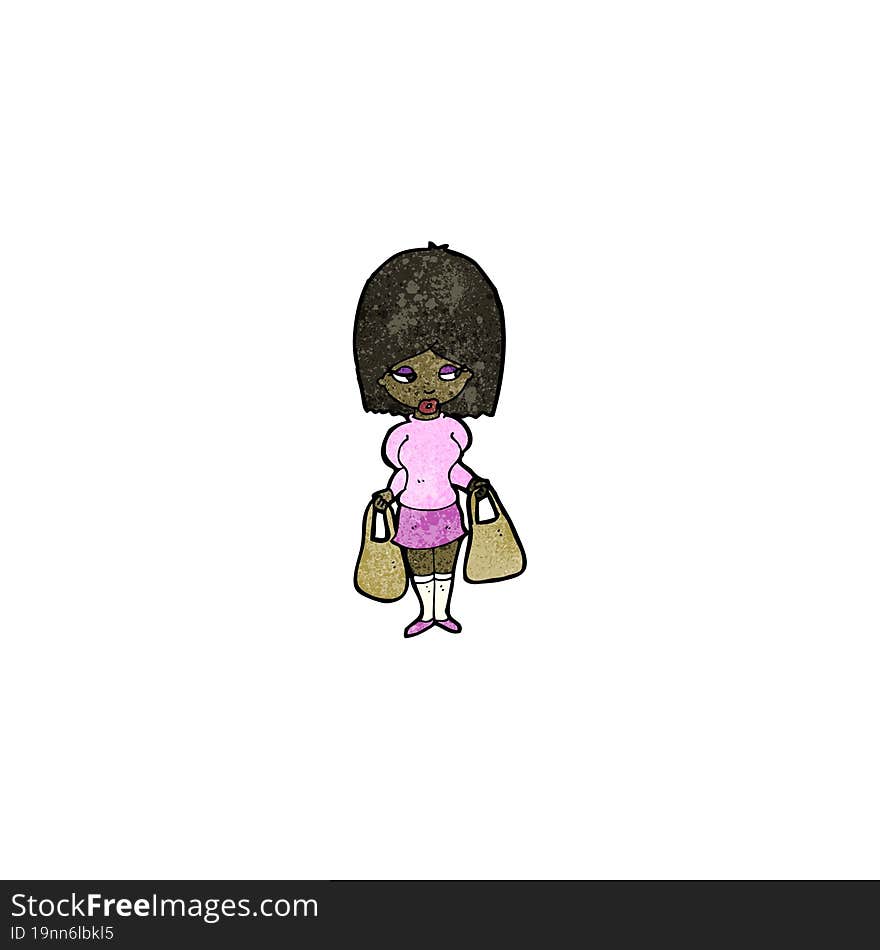 cartoon woman with shopping bags