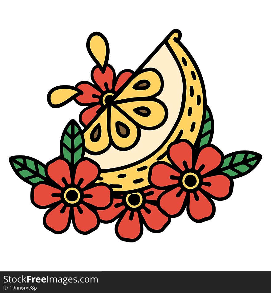 traditional tattoo of a decorative lemon