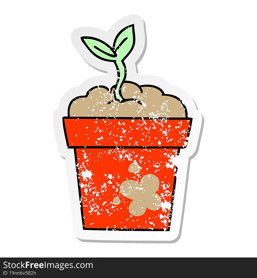 distressed sticker of a quirky hand drawn cartoon seedling