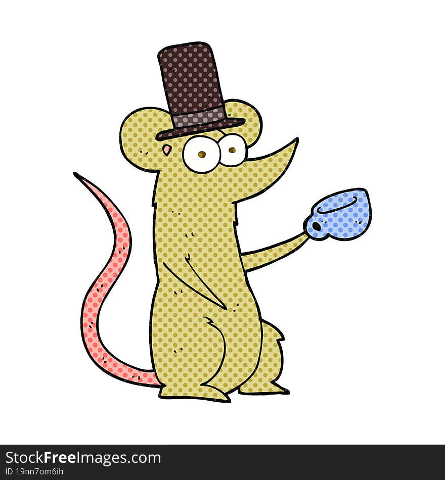 cartoon mouse with cup and top hat