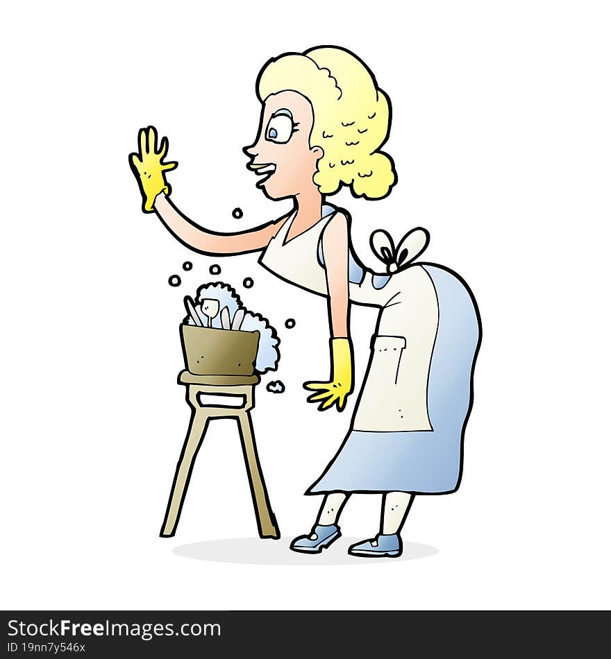 Cartoon Housewife Washing Up