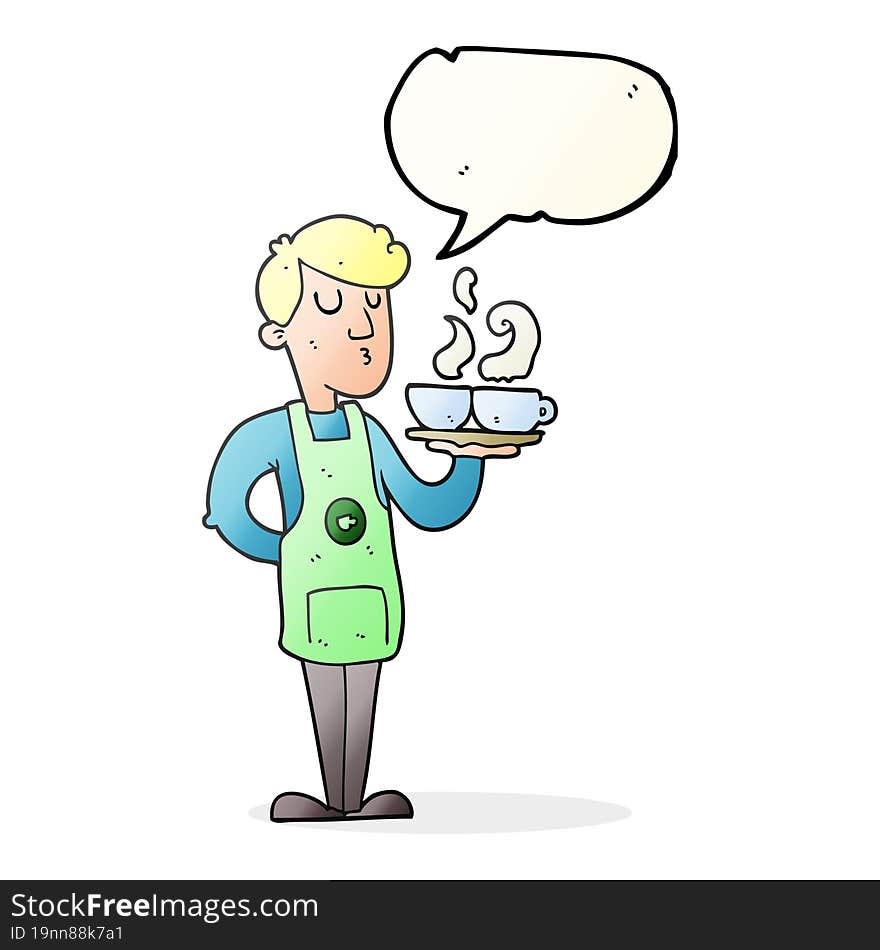 freehand drawn speech bubble cartoon barista serving coffee