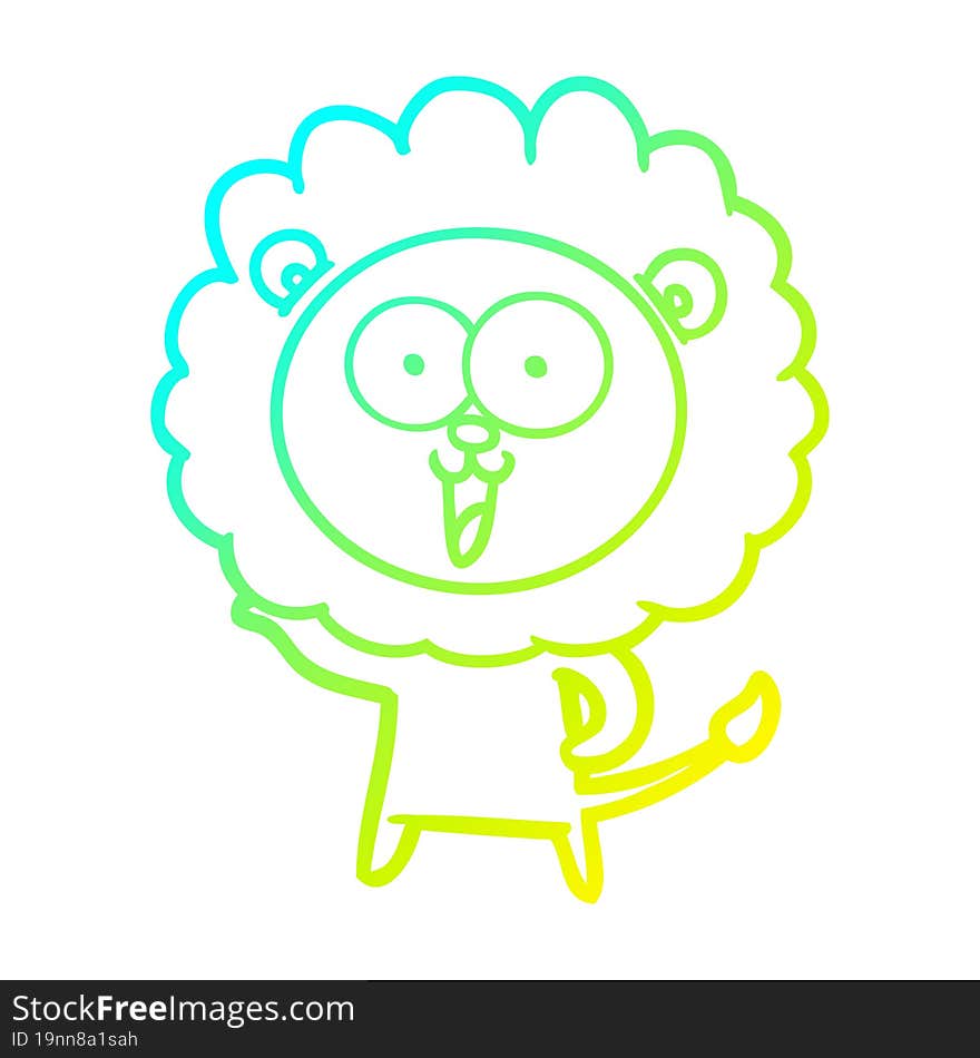 cold gradient line drawing happy cartoon lion