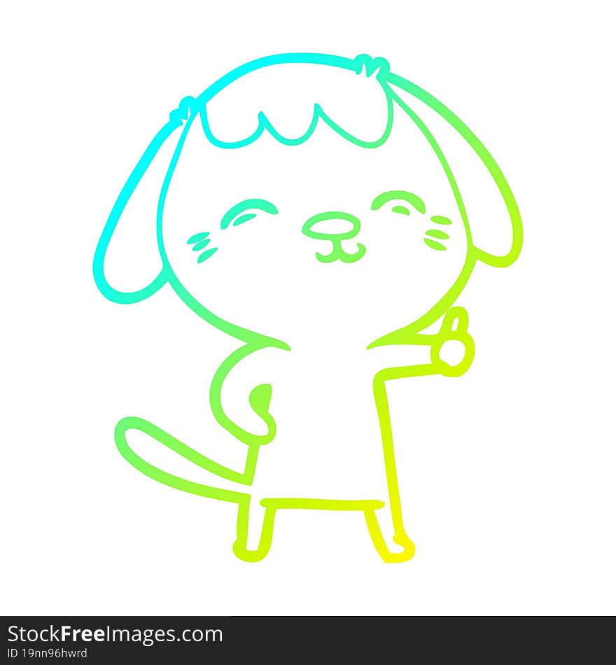 cold gradient line drawing happy cartoon dog giving thumbs up sign