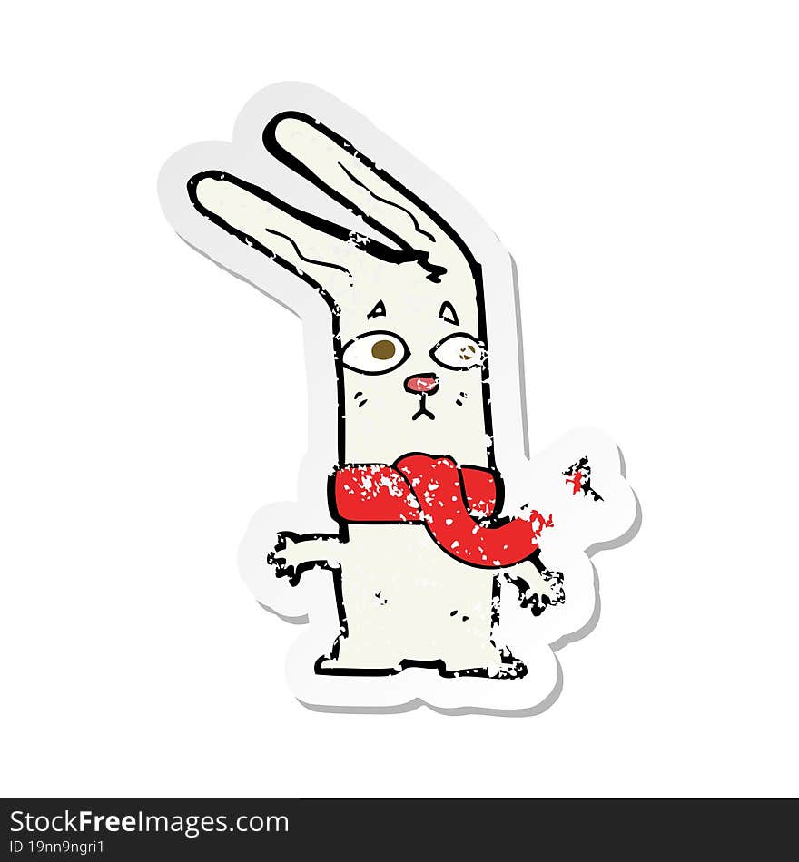 Retro Distressed Sticker Of A Cartoon Rabbit