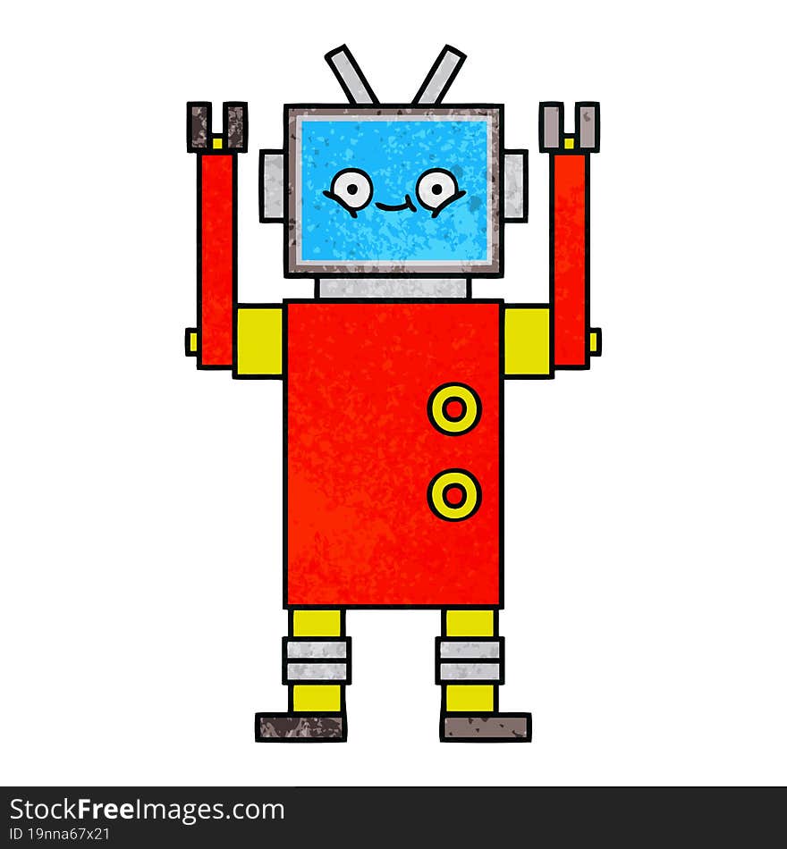 retro grunge texture cartoon of a robot