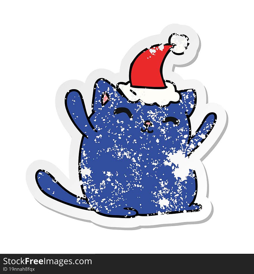 hand drawn christmas distressed sticker cartoon of kawaii cat