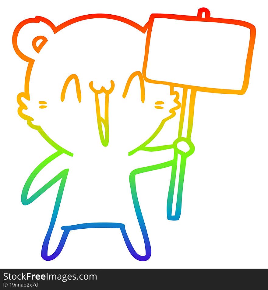 rainbow gradient line drawing happy bear cartoon