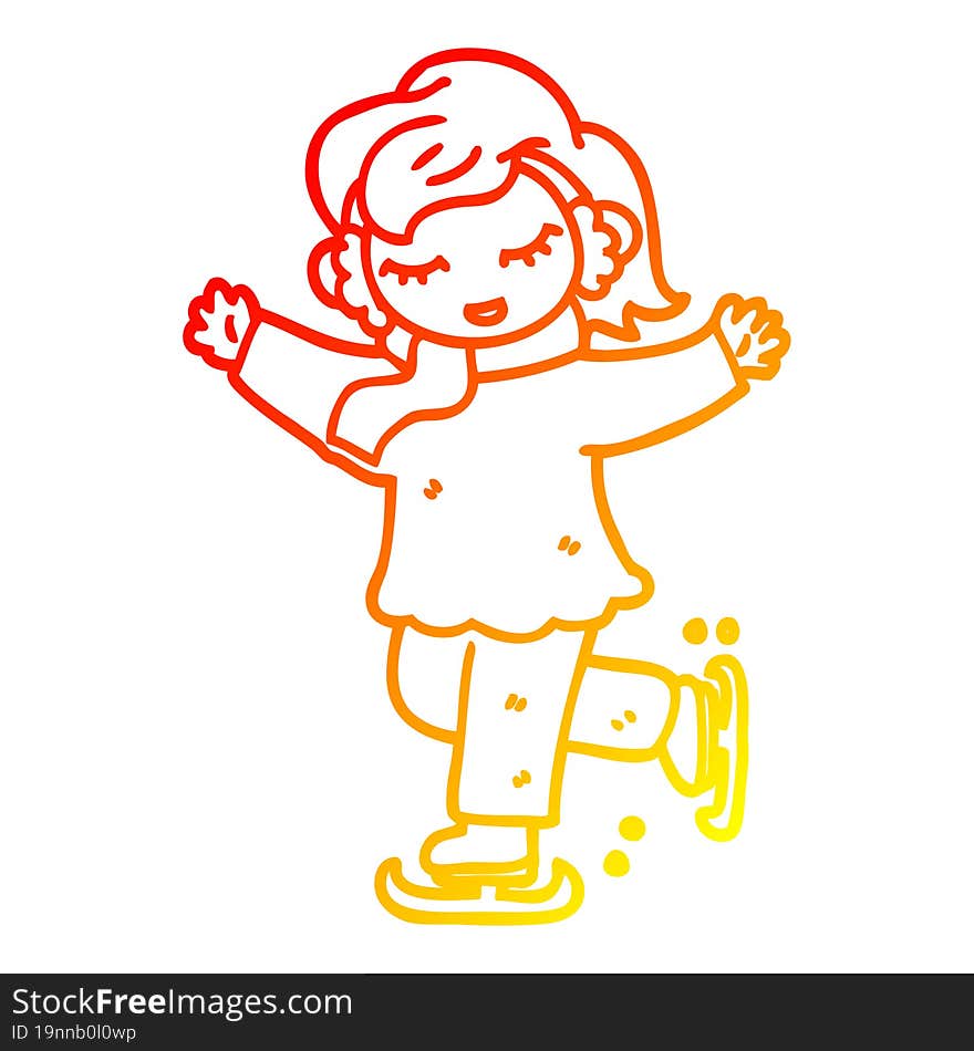 warm gradient line drawing cartoon girl ice skating