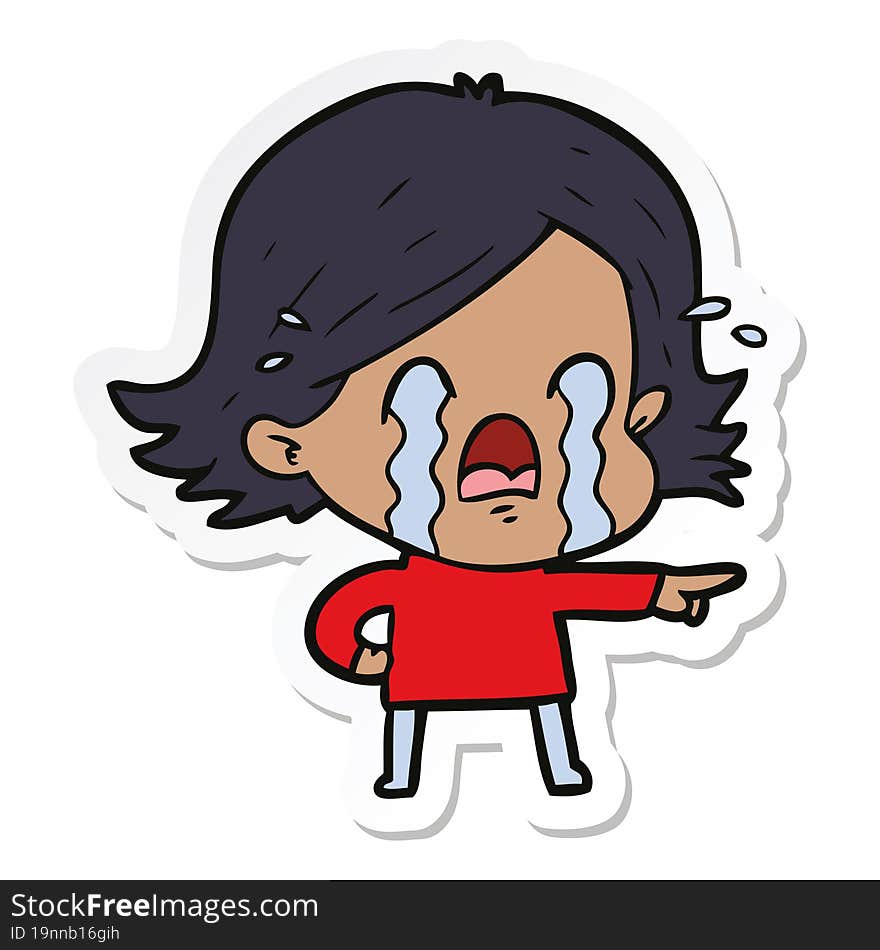 Sticker Of A Cartoon Woman Crying