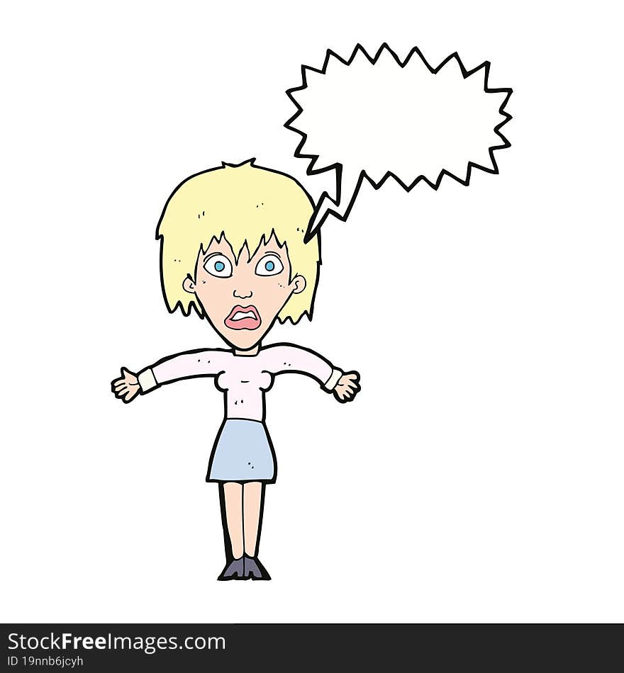 cartoon shocked woman with speech bubble