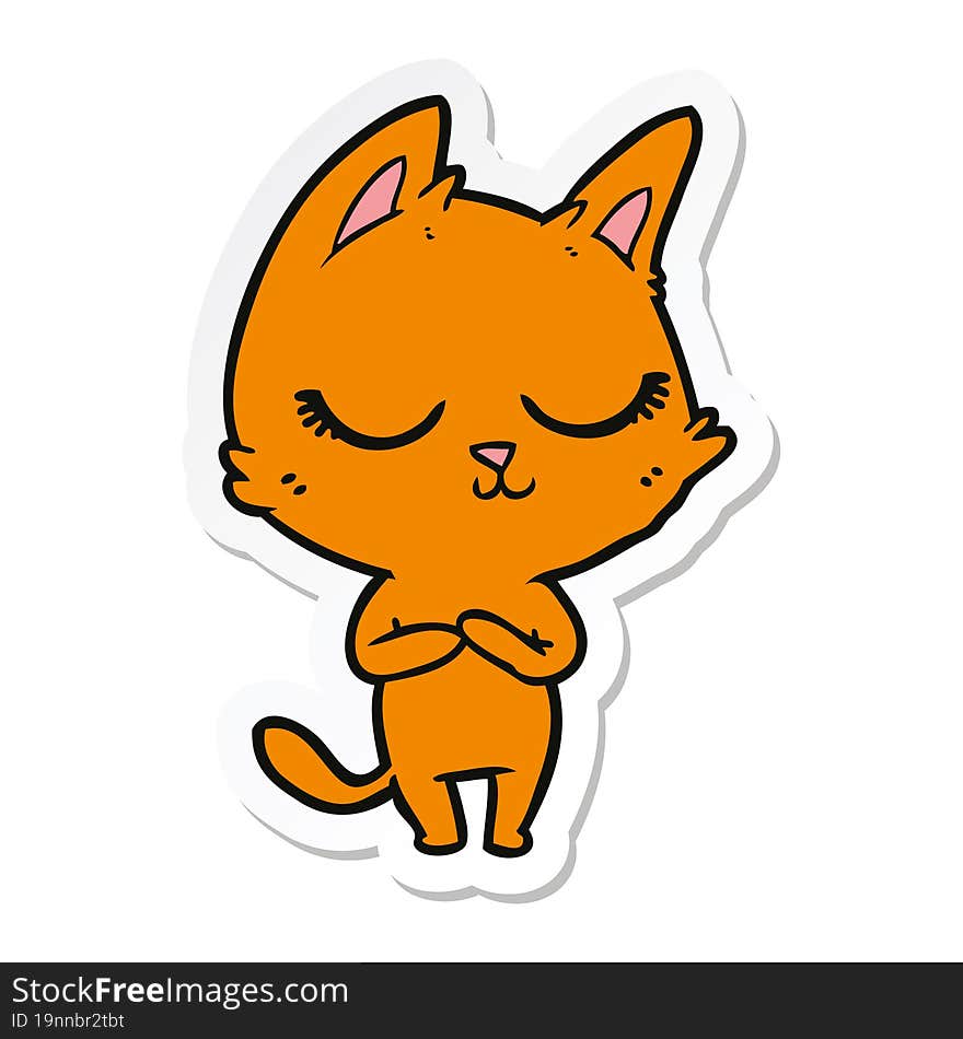 sticker of a calm cartoon cat