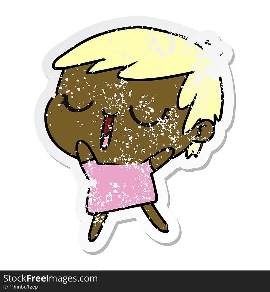 freehand drawn distressed sticker cartoon of cute kawaii short haired girl