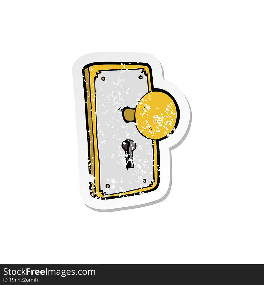 Retro Distressed Sticker Of A Cartoon Door Knob