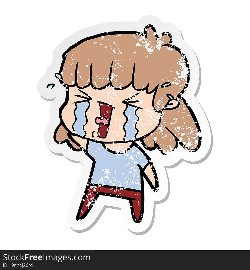 distressed sticker of a cartoon woman in tears