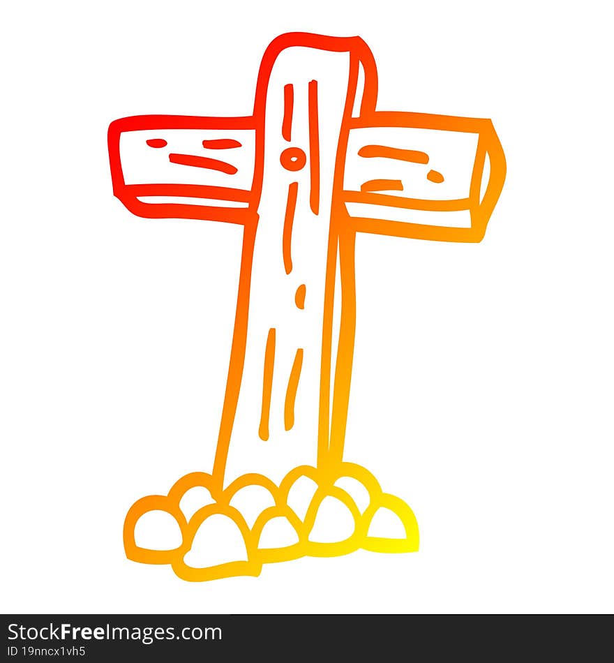 warm gradient line drawing cartoon wooden cross