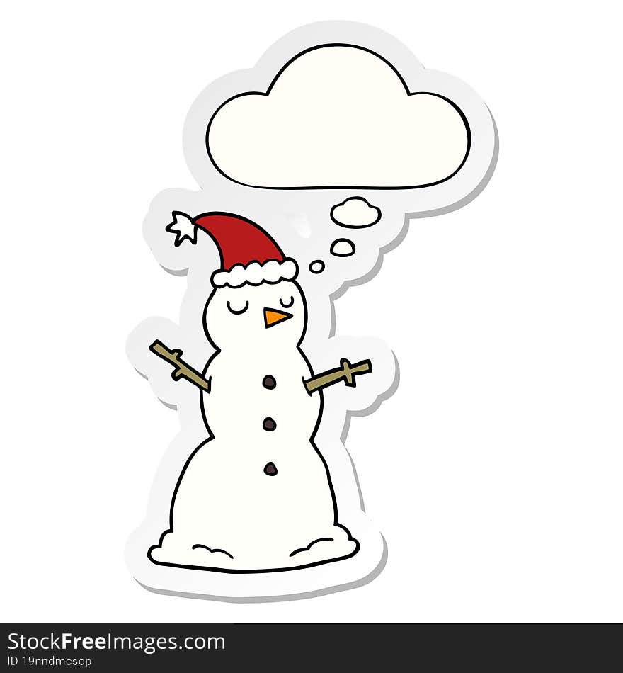 cartoon snowman and thought bubble as a printed sticker