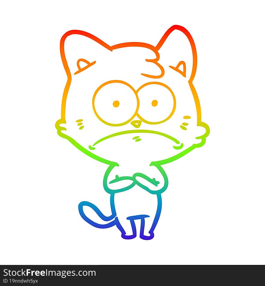 rainbow gradient line drawing cartoon nervous cat