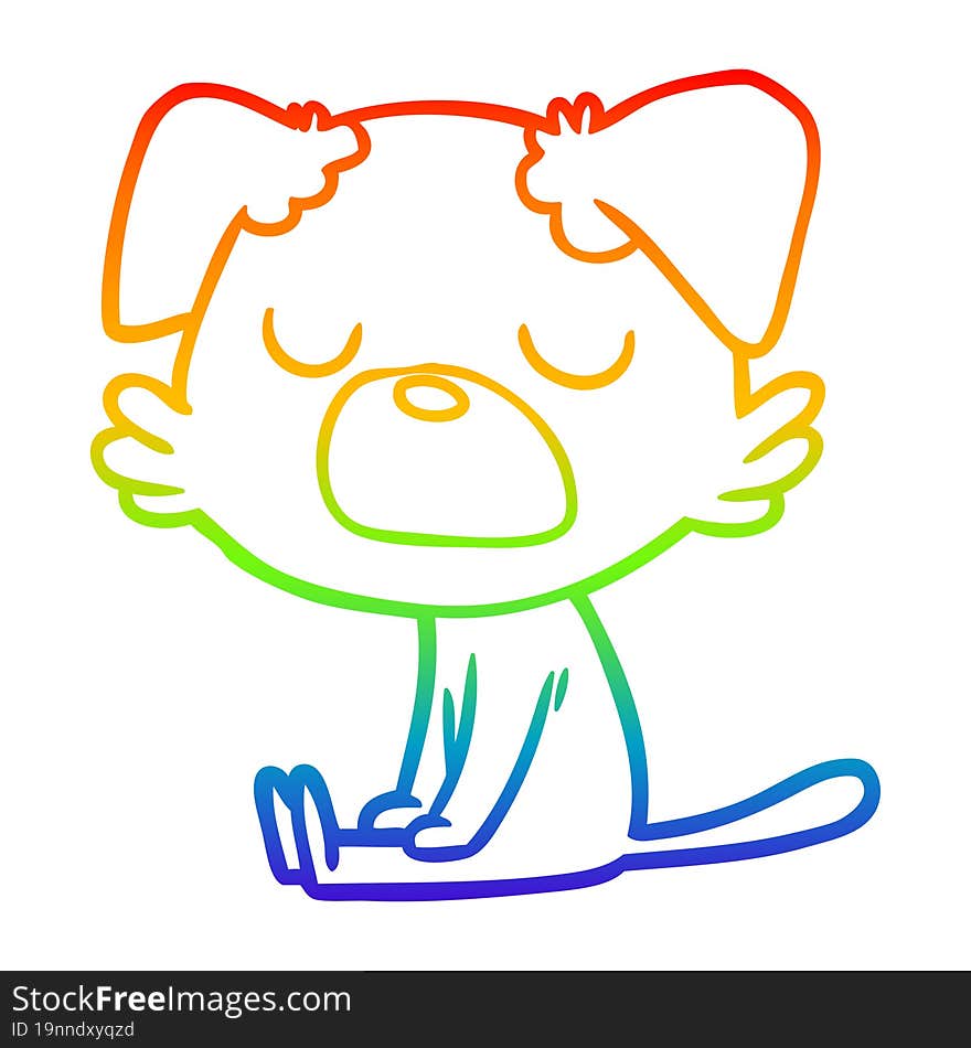 Rainbow Gradient Line Drawing Cartoon Dog