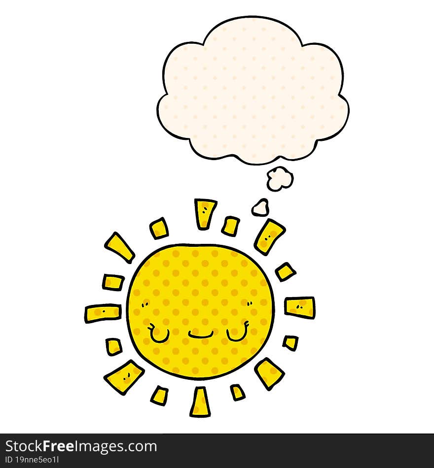 cartoon sun with thought bubble in comic book style