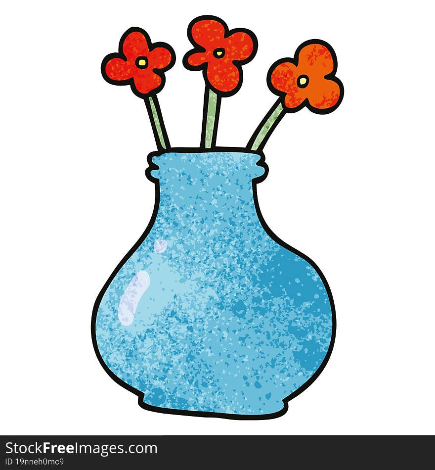 cartoon doodle vase with flowers