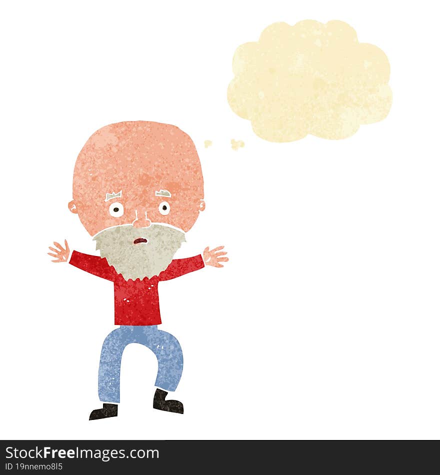 cartoon panicking old man with thought bubble