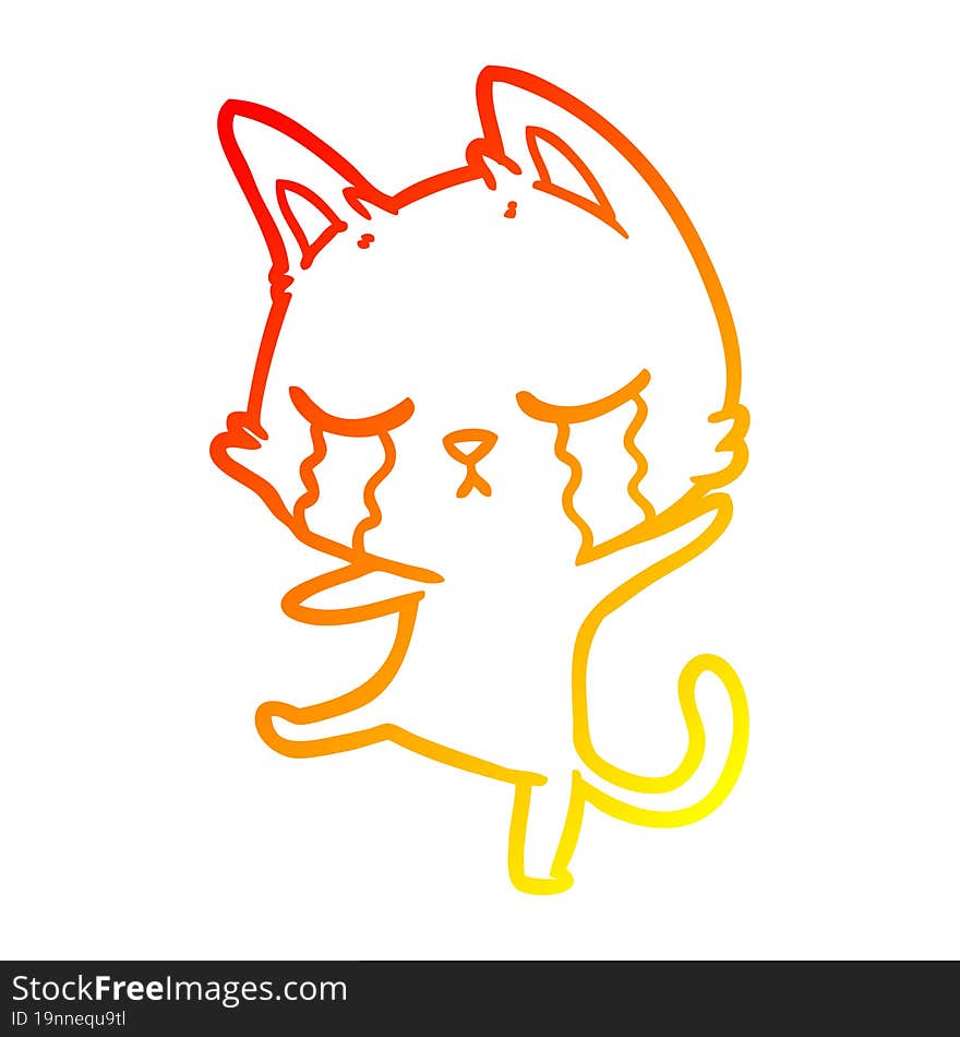 Warm Gradient Line Drawing Crying Cartoon Cat Performing A Dance