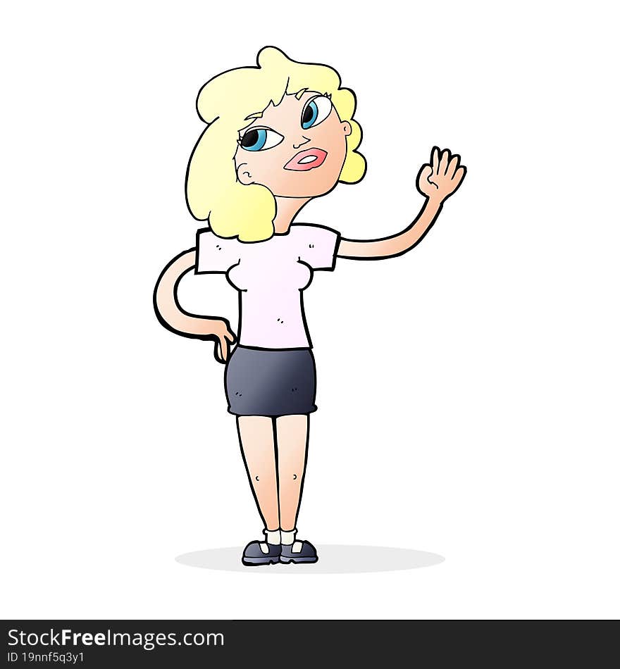 cartoon woman waving