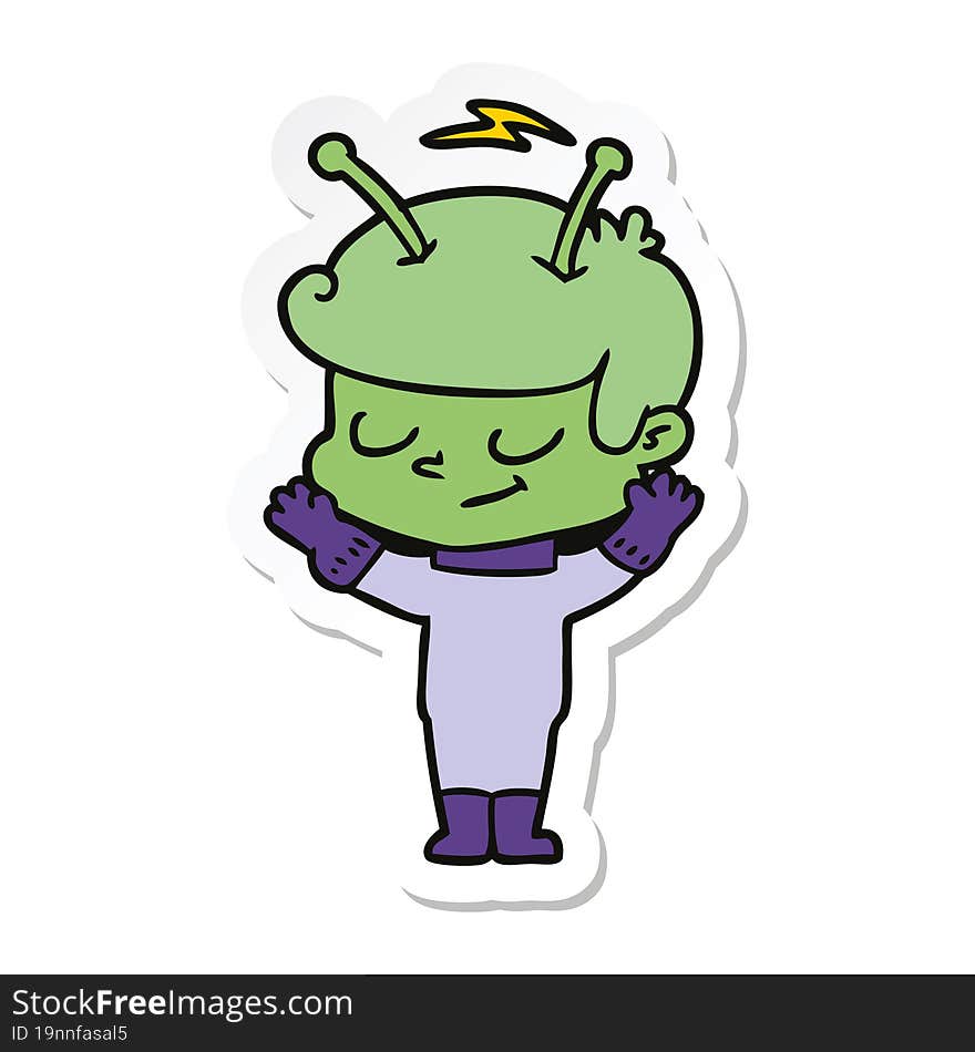 sticker of a friendly cartoon spaceman