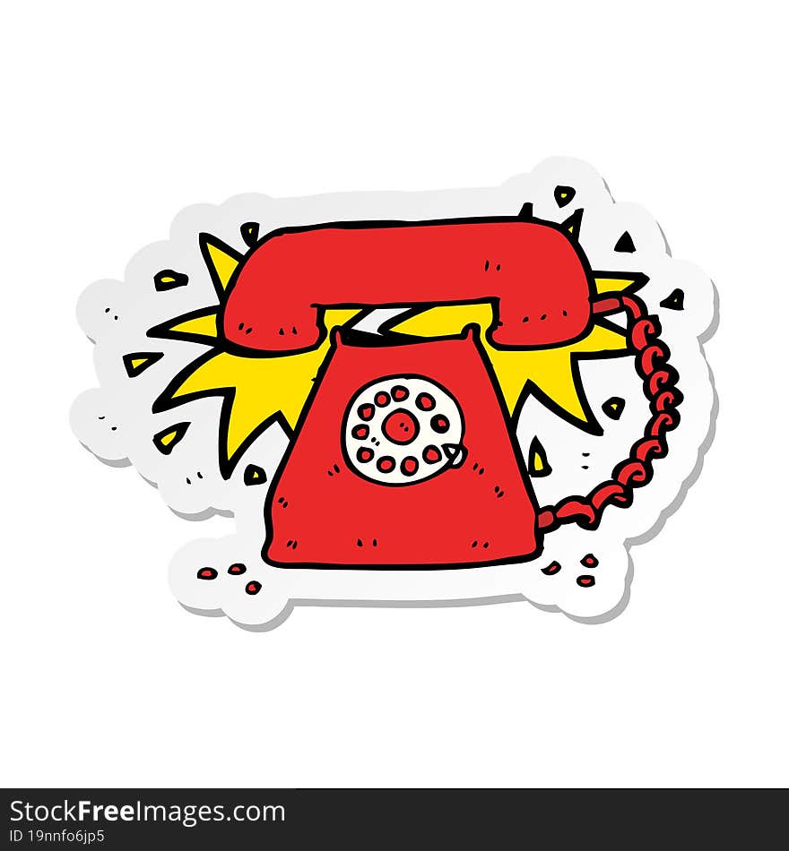 sticker of a cartoon ringing telephone